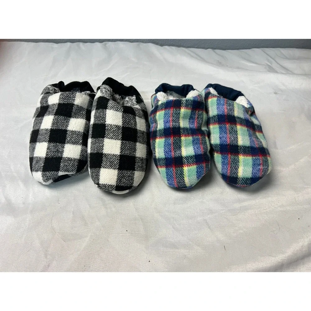 Old Navy Plaid Fleece Slipper Socks Bundle 2 Pairs Buffalo Check Tartan Grippers